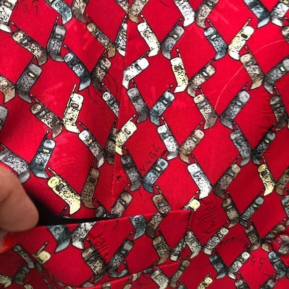 VINTAGE Nicole Miller Silk Vest Flip Phones Red Medium Y2K 1990s Graphic Lined - Picture 3 of 8